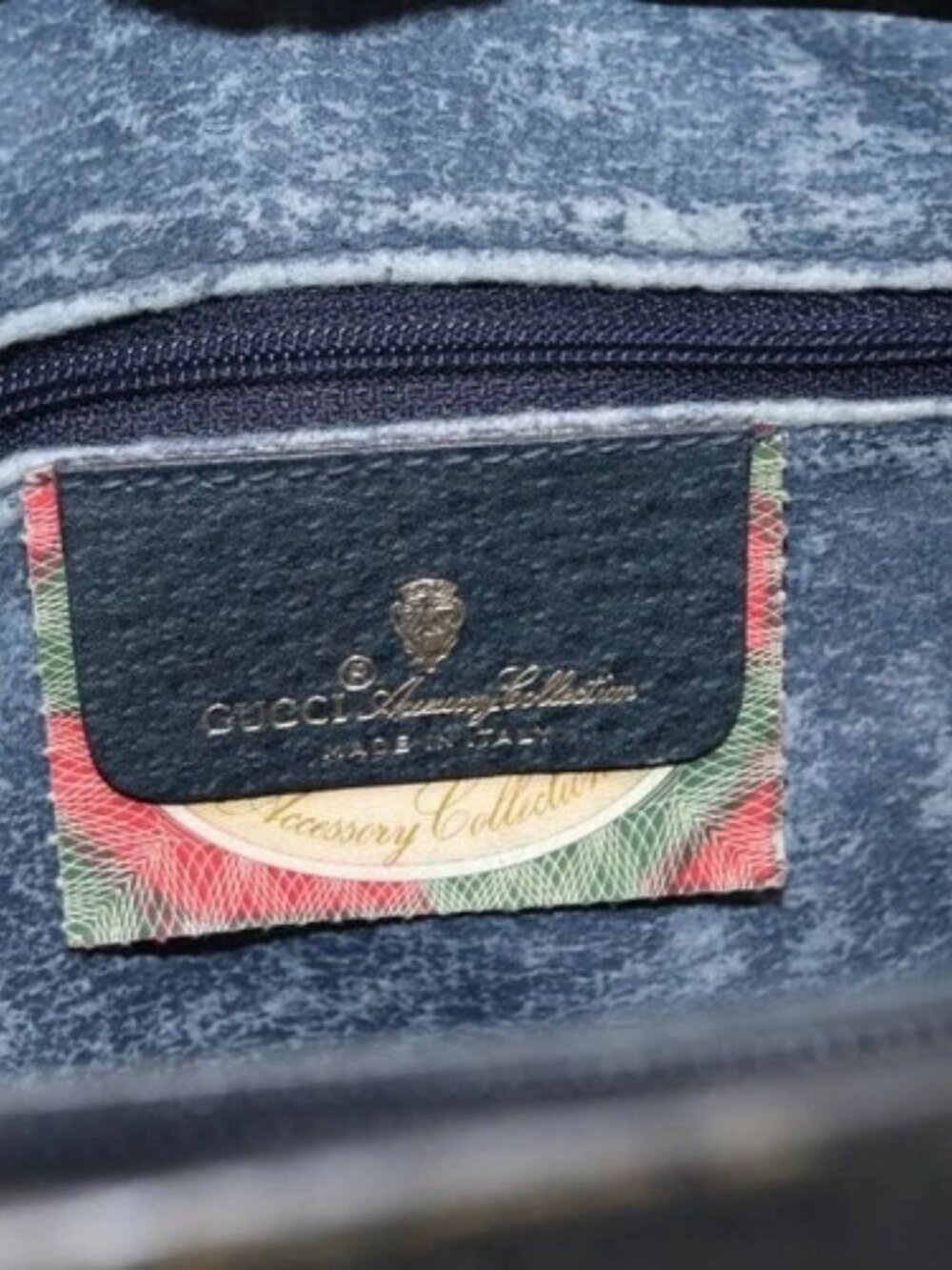 GUCCI GG Supreme Sherry Line Bag PVC Navy Gold Red 14 02 013 Auth 164136 - Picture 14 of 16